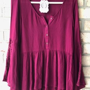Maroon Belle Sleeve with Lace Free Spirit Top